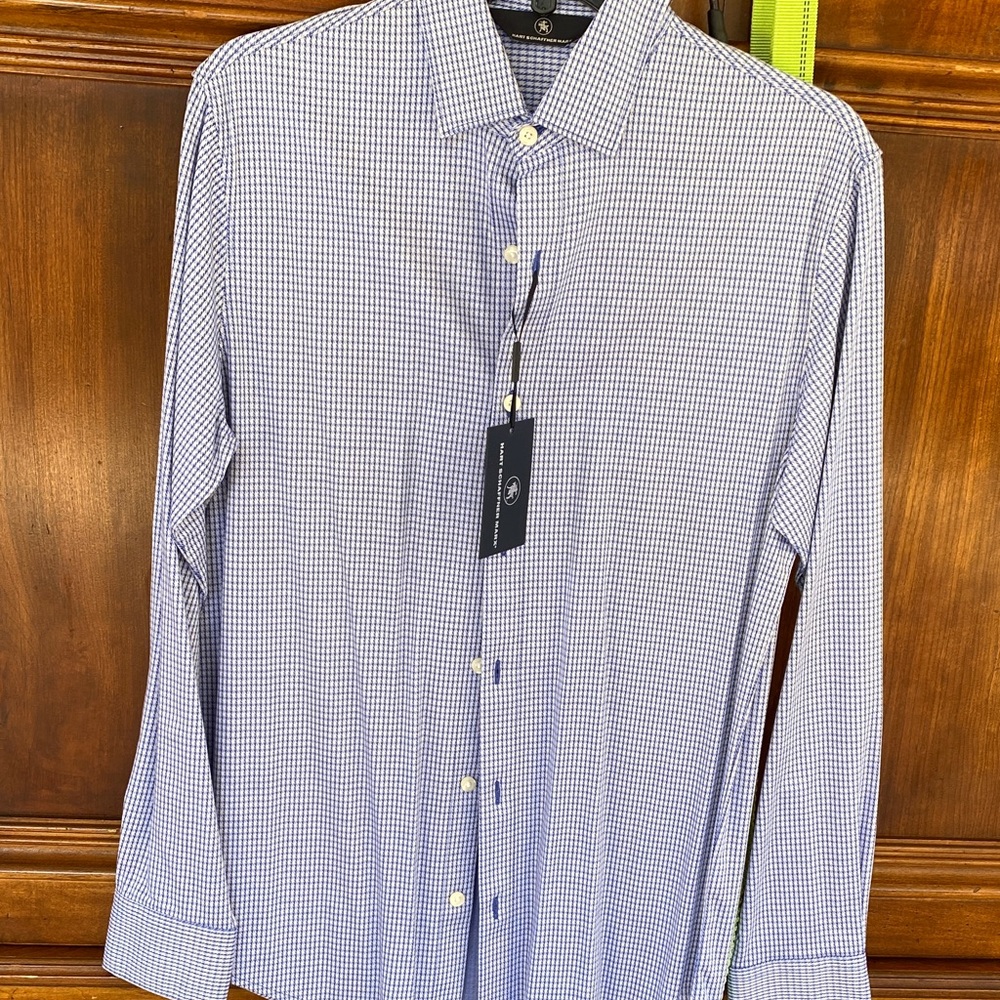 Hart Schaffner Marx Blue and White Gingham Dress Shirt